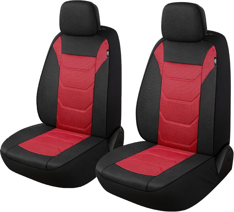 Pariiaotin 3D Air Mesh Car Seat Cover Front Sets - Washable and Breathable Premium Cloth for Cars (Black/Red) - Image 1