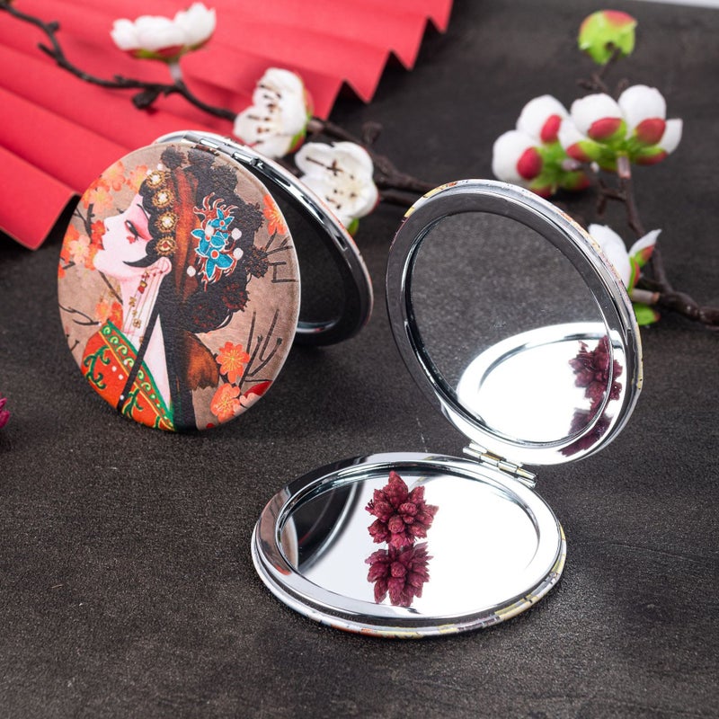 Peking Opera P08 Pattern Foldable Mini Makeup Mirror Portable High Definition Home Use - Image 2