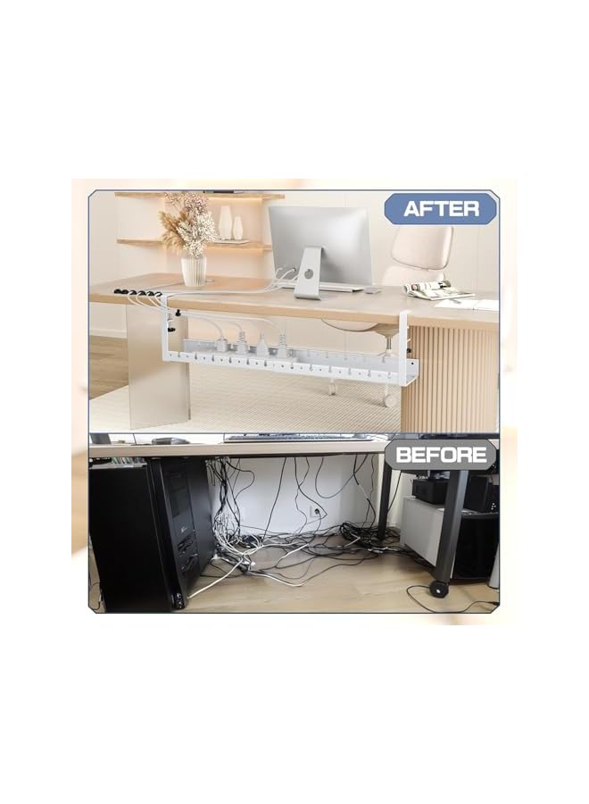 promass 21 IN Cable Management Under Desk, Extendable Desk Cable Management Tray, Metal Cable Management with Clamp, No Drilling & Glue Under Desk Wire Management Cord Organizer (White) - Image 2
