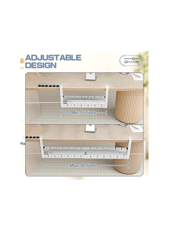 promass 21 IN Cable Management Under Desk, Extendable Desk Cable Management Tray, Metal Cable Management with Clamp, No Drilling & Glue Under Desk Wire Management Cord Organizer (White) - Image 4
