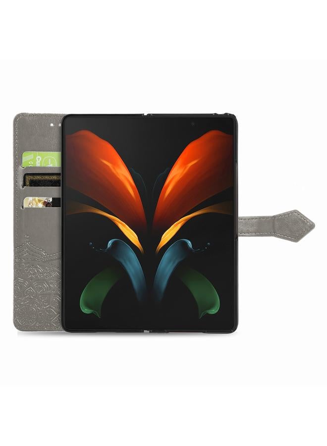 اس-توب جراب لهاتف Samsung Galaxy Z Fold2 من الجلد المنقوش بنقشة زهرة ماندالا مع حامل / فتحة بطاقة / محفظة / حبل تعليق - Image 4
