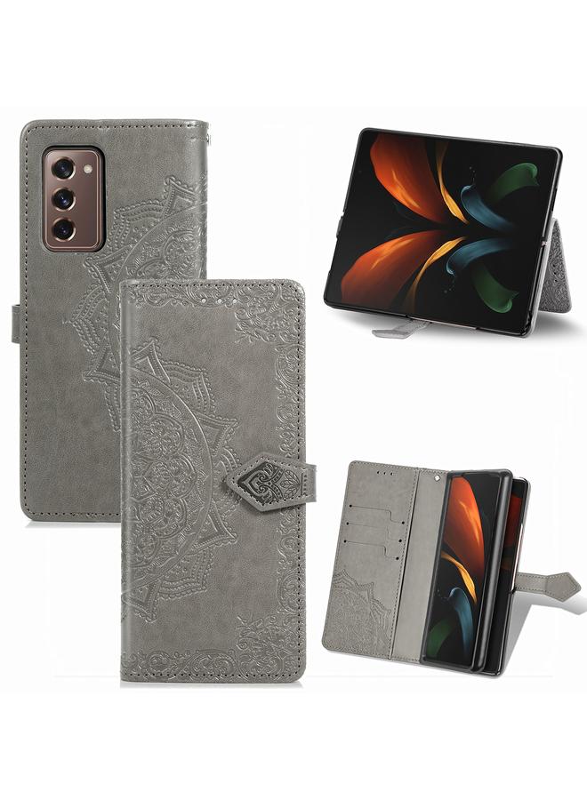 اس-توب جراب لهاتف Samsung Galaxy Z Fold2 من الجلد المنقوش بنقشة زهرة ماندالا مع حامل / فتحة بطاقة / محفظة / حبل تعليق - Image 1