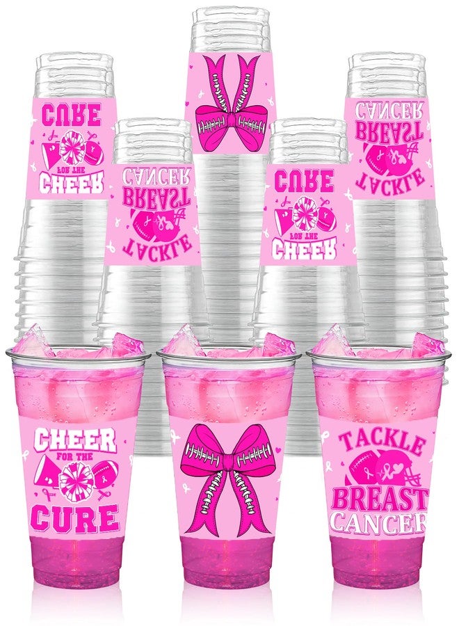 ANTING 50 PCS Breast Cancer Awareness and Football Plastic Cups,12 OZ Clear Disposable Cold Hot Drinking Cups Beverage Water Container Breast Cancer Football Themed Events Party Supplies - Image 1