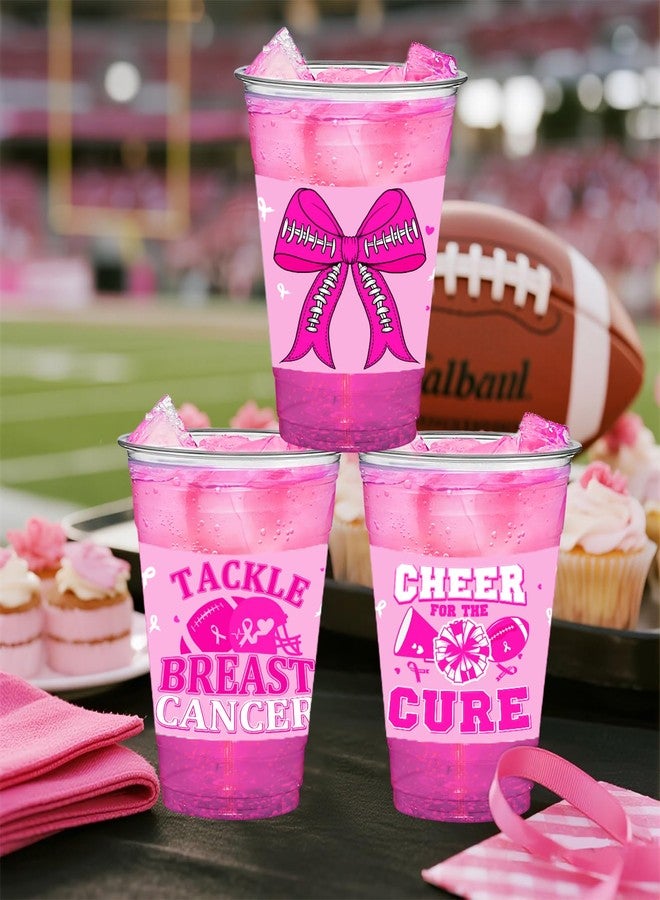 ANTING 50 PCS Breast Cancer Awareness and Football Plastic Cups,12 OZ Clear Disposable Cold Hot Drinking Cups Beverage Water Container Breast Cancer Football Themed Events Party Supplies - Image 2
