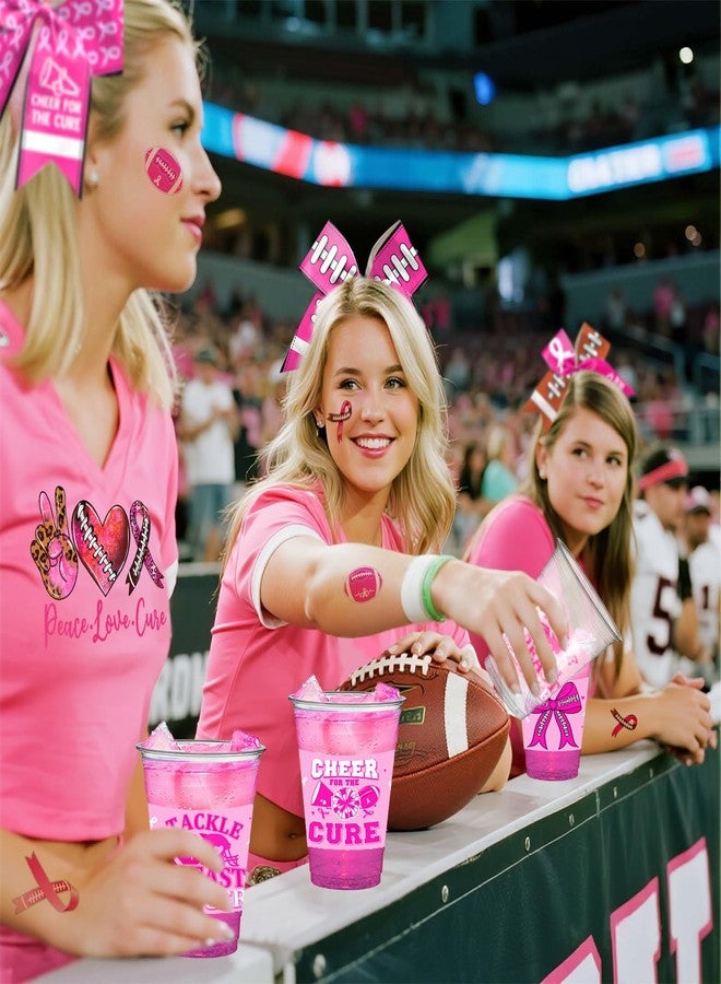 ANTING 50 PCS Breast Cancer Awareness and Football Plastic Cups,12 OZ Clear Disposable Cold Hot Drinking Cups Beverage Water Container Breast Cancer Football Themed Events Party Supplies - Image 3