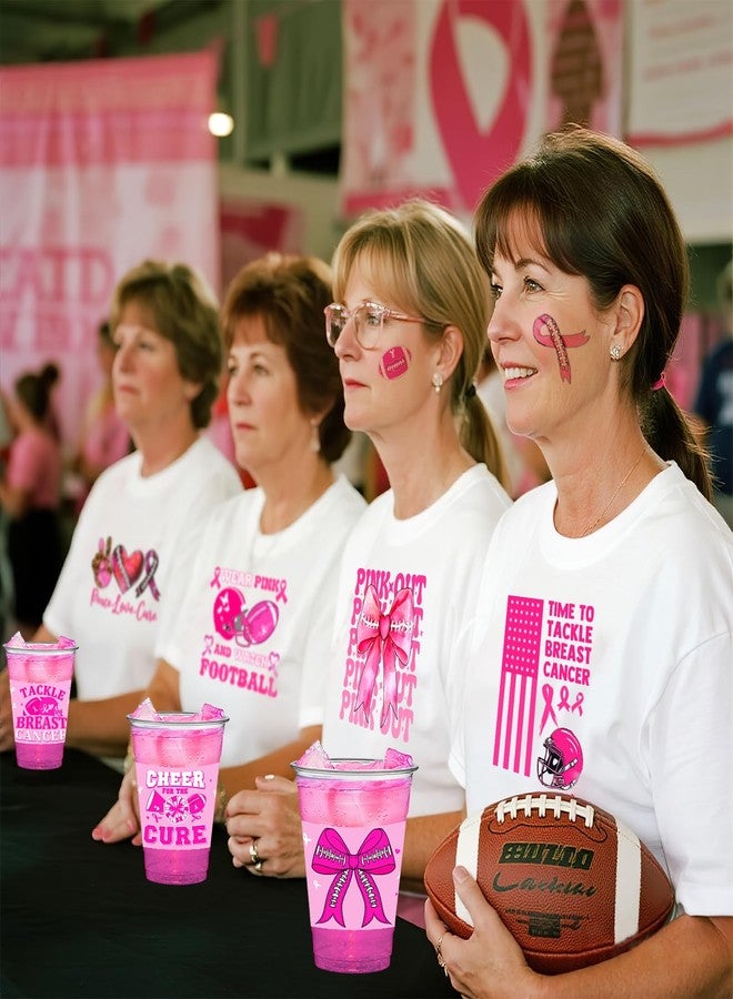 ANTING 50 PCS Breast Cancer Awareness and Football Plastic Cups,12 OZ Clear Disposable Cold Hot Drinking Cups Beverage Water Container Breast Cancer Football Themed Events Party Supplies - Image 4