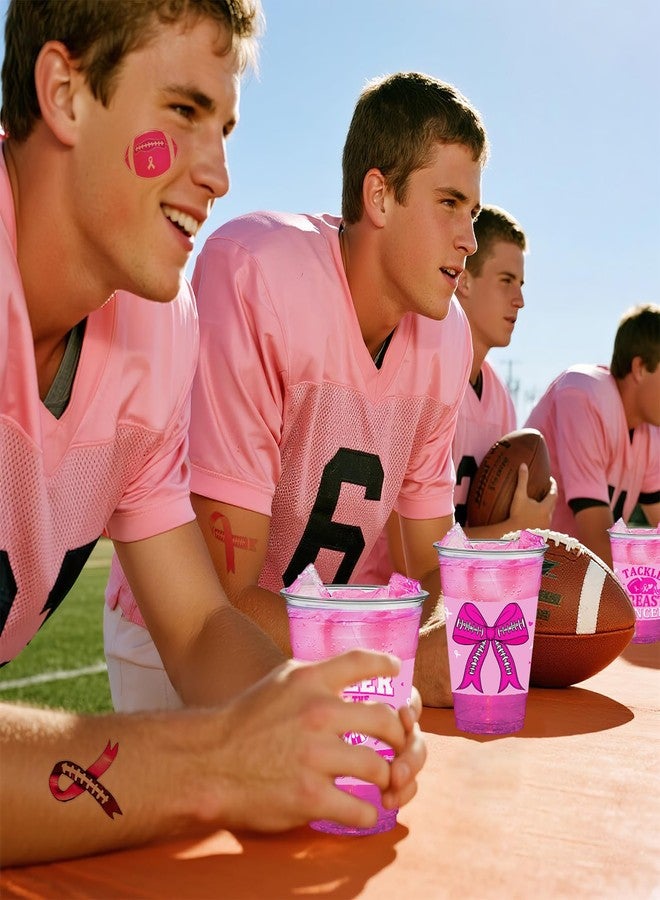 ANTING 50 PCS Breast Cancer Awareness and Football Plastic Cups,12 OZ Clear Disposable Cold Hot Drinking Cups Beverage Water Container Breast Cancer Football Themed Events Party Supplies - Image 5