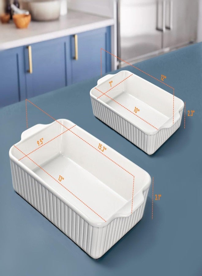 SINTOP Ceramic Baking Dish Set (2-Piece) - 4.4QT & 1.8QT Rectangular Casserole Pans for Lasagna, Turkey, Cake - White Oven Safe Roaster Pans 13x9.5 & 10x7 Inch Dishwasher Safe - Image 2