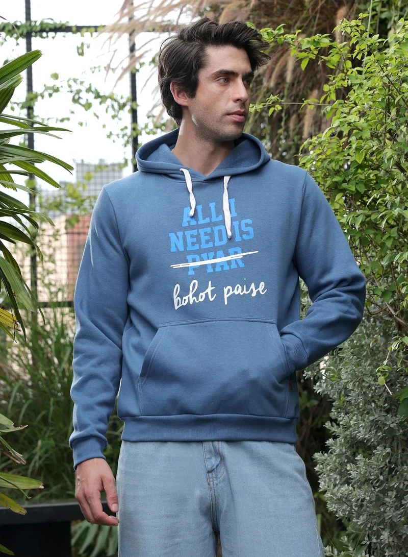 كامبوس سوترا هودي رجالي مطبوع بفليس كاجوال يومي أزرق