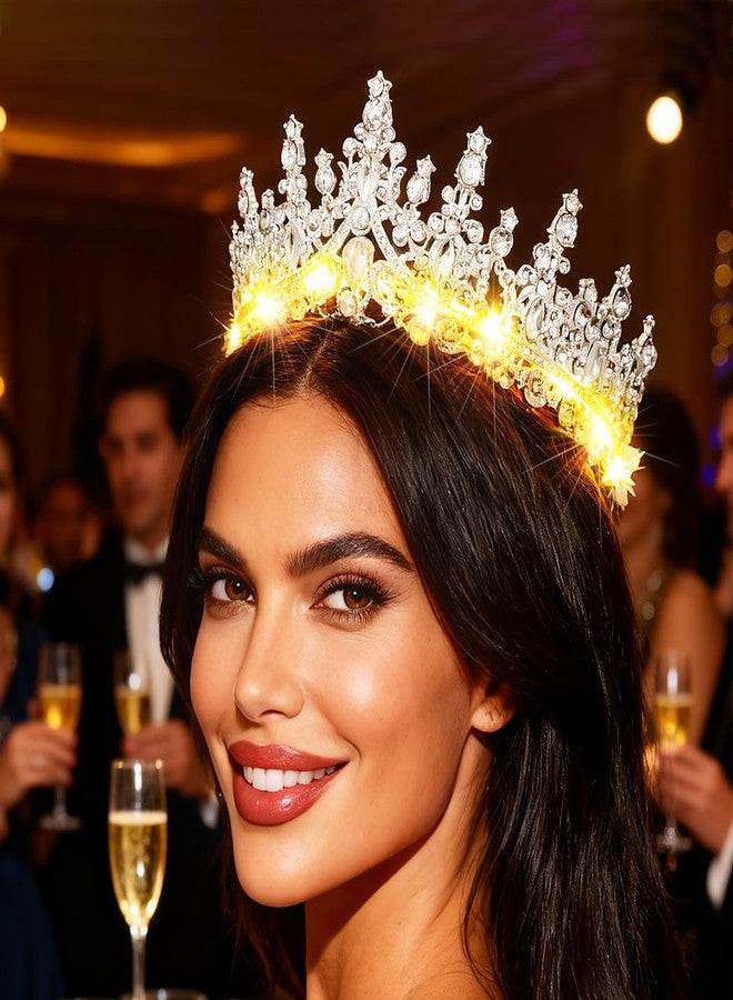 اوريو تاج الملكة المضيء من يوريو، تيجان كريستالية مضيئة بتقنية LED، إكسسوارات شعر متوهجة لحفلات الزفاف والخطوبة للنساء - Image 2