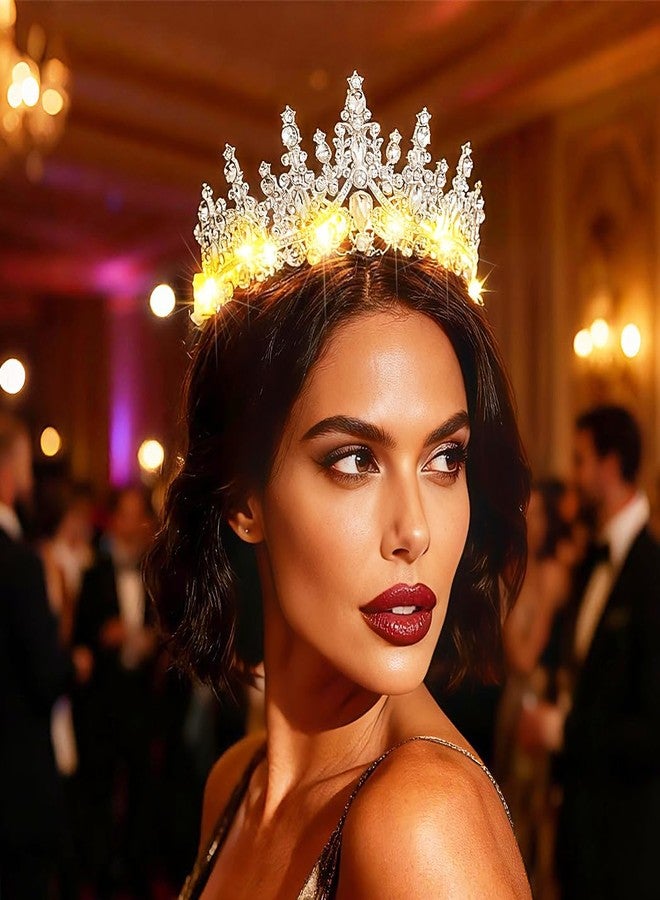 اوريو تاج الملكة المضيء من يوريو، تيجان كريستالية مضيئة بتقنية LED، إكسسوارات شعر متوهجة لحفلات الزفاف والخطوبة للنساء - Image 4