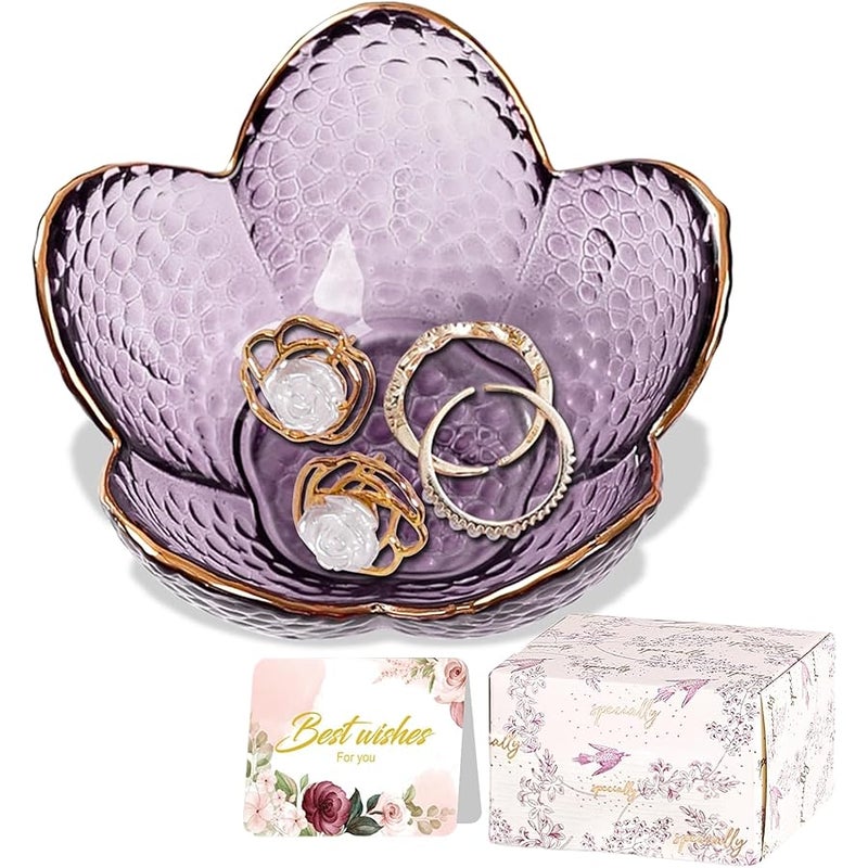Binoster Jewelry Tray Glass Ring Dish Trinket Tray Gifts For Women Unique Birthday Gifts For Friends Sisters Jewelry Organizer Key Bowl Cute Room Decor Small Women Friendship  House Warming Gifts - Image 1