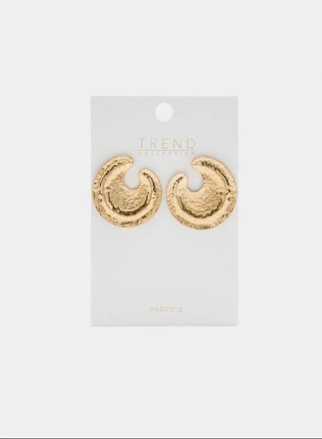 PARFOIS Gold Maxi round earrings with embossed detail Golden for Women | Best Price UAE