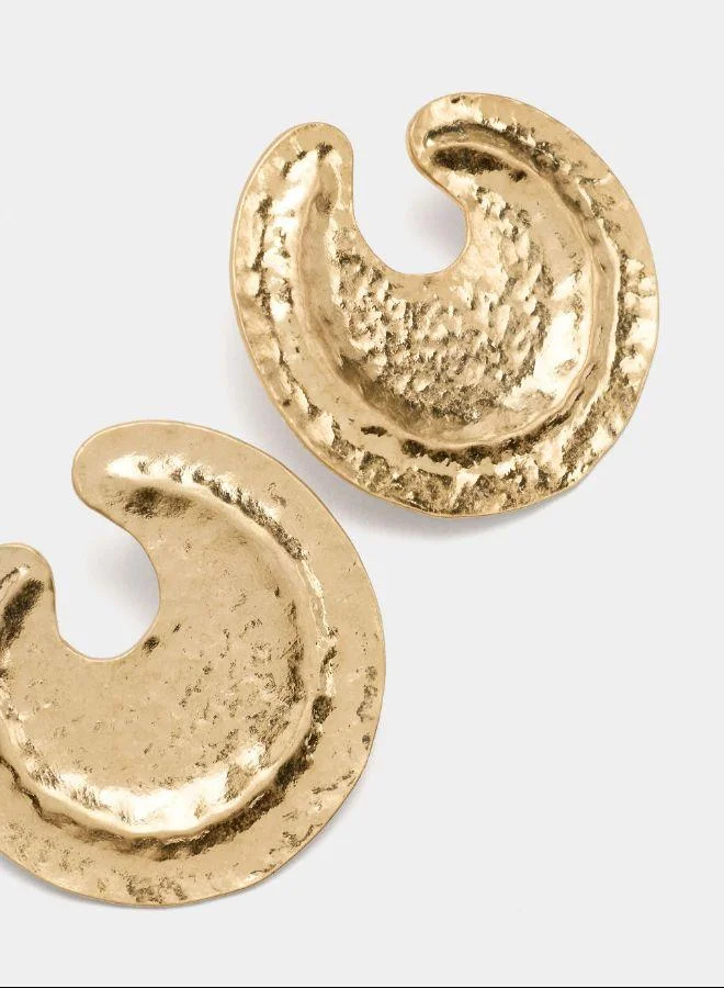 PARFOIS Gold Maxi round earrings with embossed detail Golden for Women | Best Price UAE