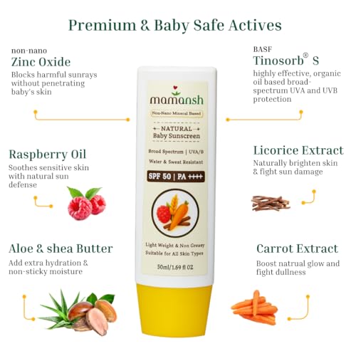 Mamansh Natural Baby Sunscreen, SPF 50 PA++++ | Mineral Based, Broad Spectrum | Baby & Kids Safe | No White Cast, Water Resistant, 50ml - Image 3