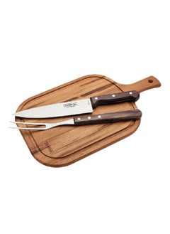 Since 1911,Made in Brazil- Churrasco 3-Pieces Barbecue Carving Set with Stainless Steel Blades and Treated Brown Polywood Handles and Wood Cutting Board