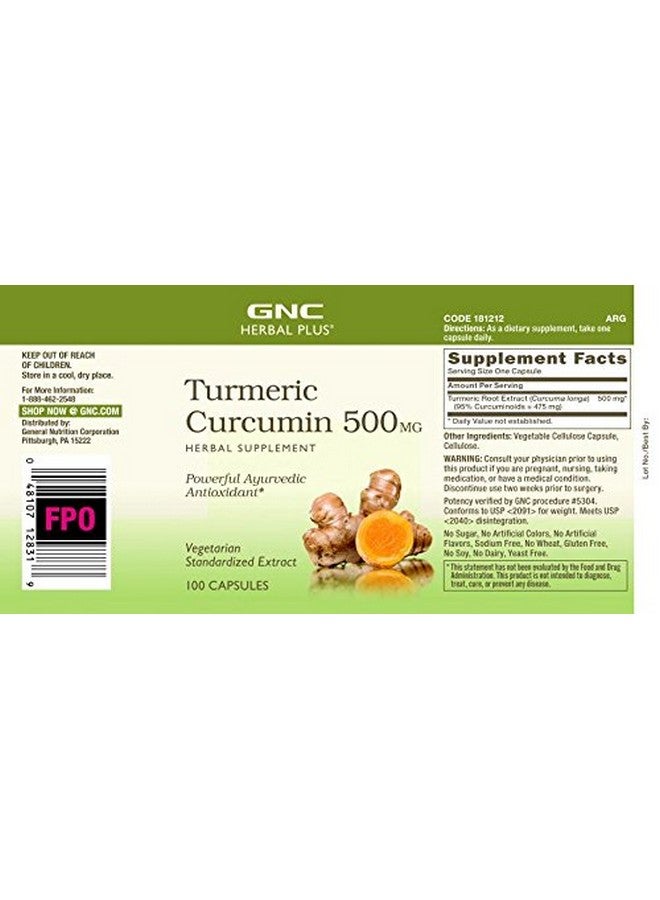 GNC Herbal Plus Turmeric Curcumin 500Mg 100 Capsules - Image 4