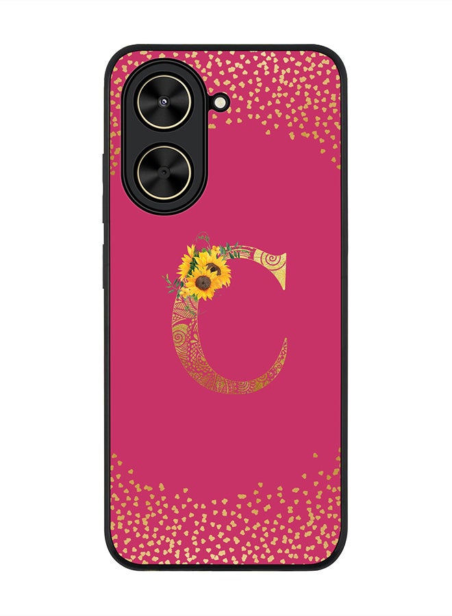 Stylizedd For Xiaomi Poco C71 / Redmi A5 4G Case,Slim fit Camera Protection, Shockproof Thin Phone cover  - Custom Floral Monogram - C ( Deep Pink )