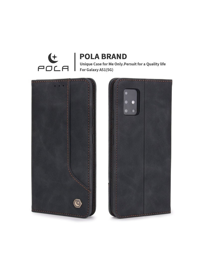 Pola Luxury PU Leather Wallet Case Cover for Samsung Galaxy A51 5G Black - Image 2
