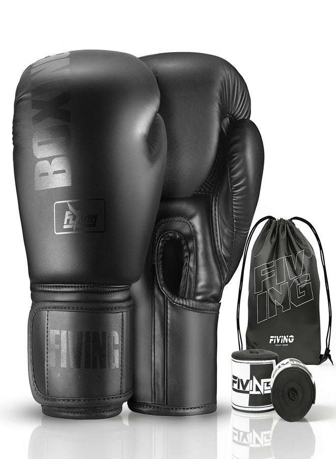FIVING Boxing Gloves with Hand Wraps for Men and Women, Kickboxing, Mixed Martial Arts, Muay Thai, MMA, Heavy Bag Training (Black, 14oz) - Image 2