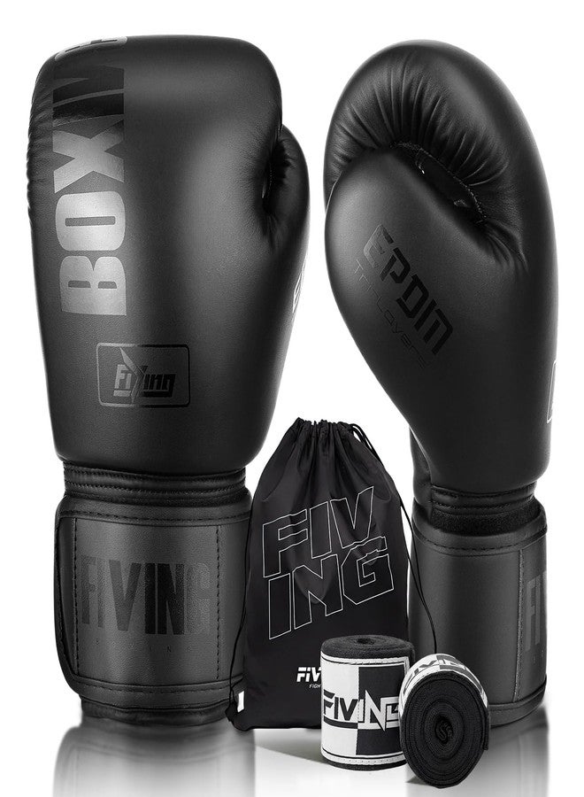 FIVING Boxing Gloves with Hand Wraps for Men and Women, Kickboxing, Mixed Martial Arts, Muay Thai, MMA, Heavy Bag Training (Black, 14oz) - Image 1