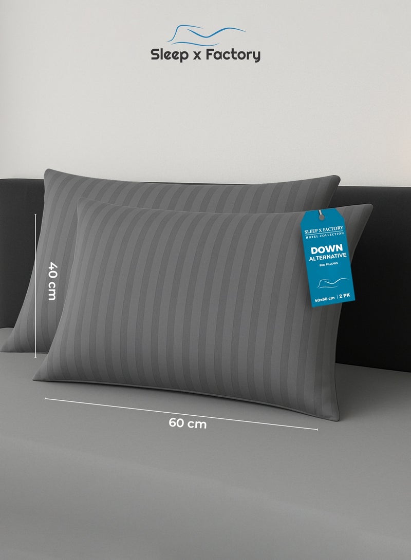 Sleep x Factory Grey Striped Hotel-Style Pillows – 2-Pack – 60×40 cm – Microfiber Outer Fabric & Filling – Ultra Soft & Supportive  - Image 1