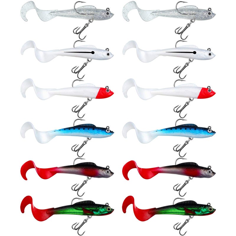 Skylety 12pcs Fishing Lures Soft Plastic Lures for Bass Jig Head Swimbait Lifelike Soft Plastic Baits Tackle Kit for Saltwater and Freshwater, Multicolor (Classic Colors) - Image 1