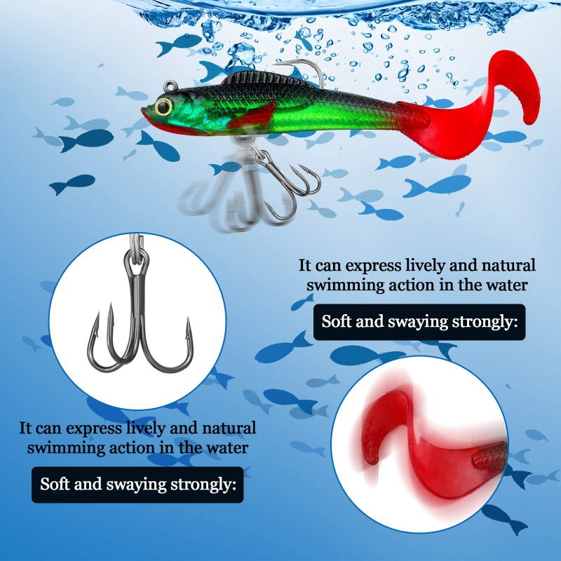 Skylety 12pcs Fishing Lures Soft Plastic Lures for Bass Jig Head Swimbait Lifelike Soft Plastic Baits Tackle Kit for Saltwater and Freshwater, Multicolor (Classic Colors) - Image 4