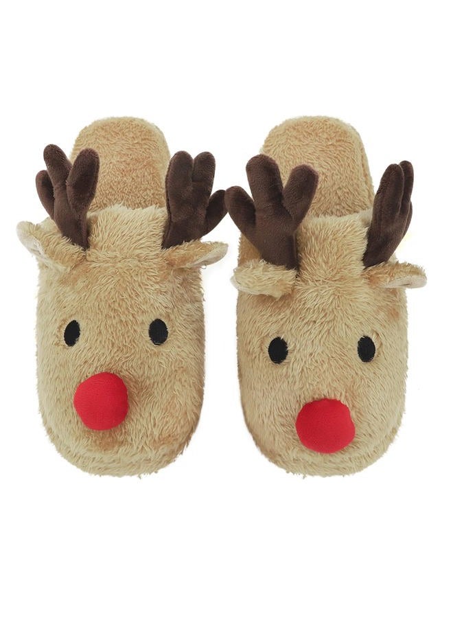 Holiberty Womens Cartoon Animal Warm Fleece Slippers Ladies Girls Cute Fluffy Christmas Elk Antler Non-Slip Slip-on House Shoes Memory Foam Cozy Home Indoor Slippers Winter Fuzzy Plush Ankle Boots Footwear - Image 1
