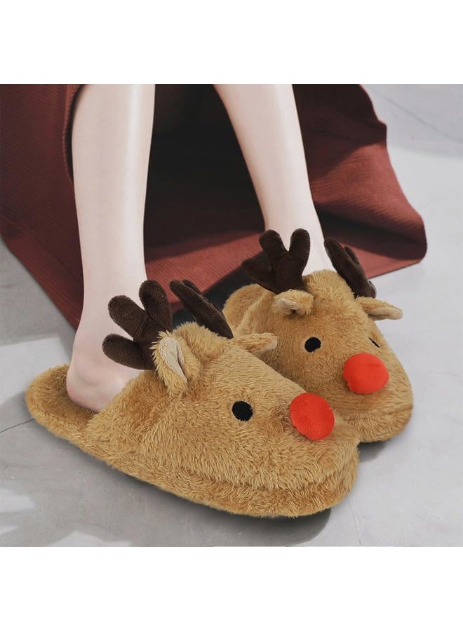 Holiberty Womens Cartoon Animal Warm Fleece Slippers Ladies Girls Cute Fluffy Christmas Elk Antler Non-Slip Slip-on House Shoes Memory Foam Cozy Home Indoor Slippers Winter Fuzzy Plush Ankle Boots Footwear - Image 3