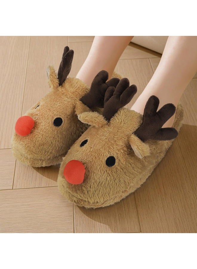 Holiberty Womens Cartoon Animal Warm Fleece Slippers Ladies Girls Cute Fluffy Christmas Elk Antler Non-Slip Slip-on House Shoes Memory Foam Cozy Home Indoor Slippers Winter Fuzzy Plush Ankle Boots Footwear - Image 2