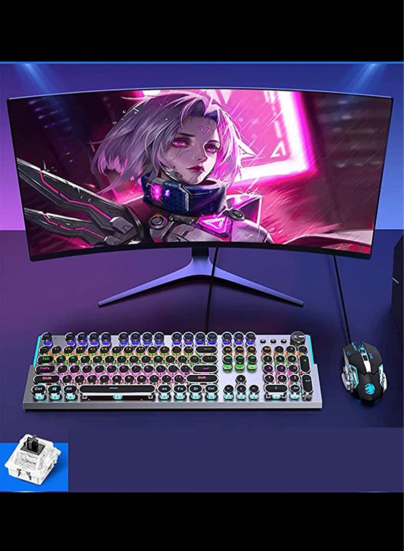 GT-Wheel Wired Gaming Keyboard with Mouse set USB Port Retro Punk Typewriter Style  - Image 2