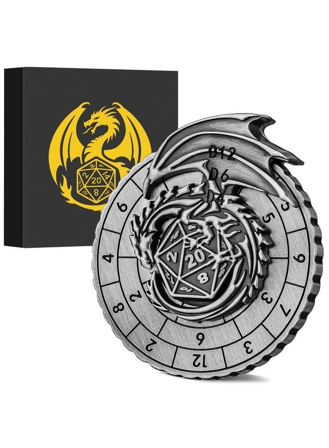 Keller & Weber Spinner DND Dice Set, 7-in-1 Metallic D&D Dice, Fly Dragon Roulette Dice Spinner for DND Dice Set, D&D Gifts with Gift Box, Role Playing Game Board Game Accessories, Dark Silver - Image 1