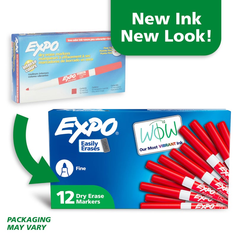 Expo علامات إكس بو للتخطيط الجاف، حبر برائحة منخفضة، أحمر، طرف دقيق، 12 قطعة - لوح أبيض، تقويم، تنظيم، مستلزمات أساسية للمكتب، المدرسة، الفصل الدراسي، المعلمين - Image 3