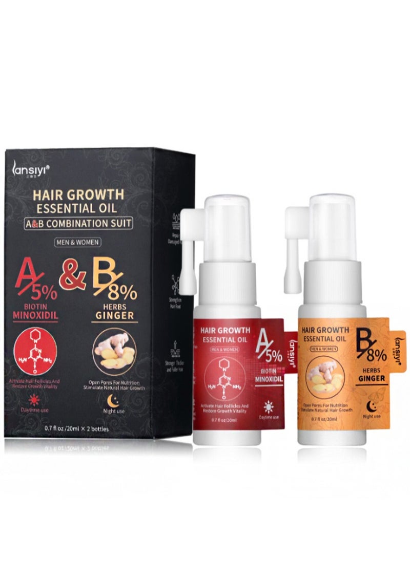 lansiyi - A+B Mixed Hair Regrowth Kit,5% Minoxidil and 8% Ginger Hair Growth Essential Oil for Men and Women,Hair Regrowth Treatment Serum for Stronger Thicker Longer Hair,Help to Stop Thinning and Hair Loss - Image 1