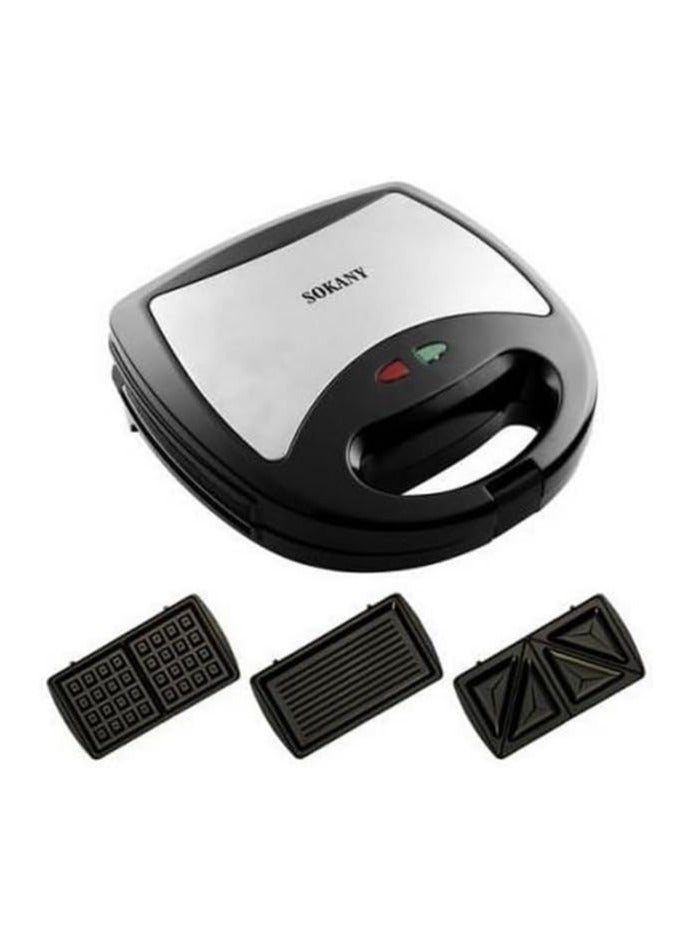 Sokany 3 in 1 Sandwich Maker, 750 Watt, Black- KJ-302 - Image 1