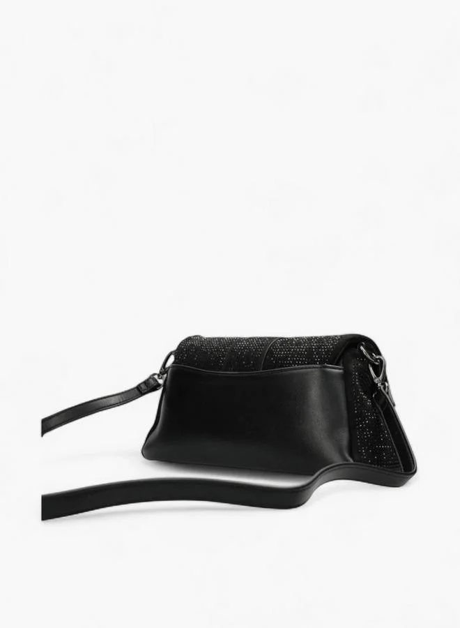 MEXX BLACK Embellished Shoulder Bag with Flap Closure for Women | Best Price UAE