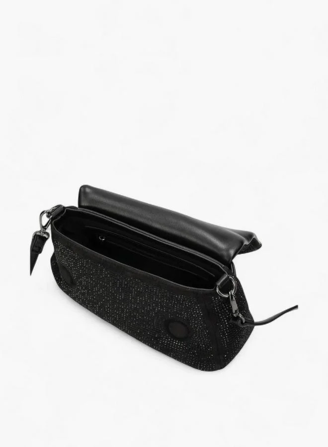 MEXX BLACK Embellished Shoulder Bag with Flap Closure for Women | Best Price UAE