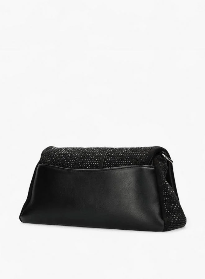 MEXX BLACK Embellished Shoulder Bag with Flap Closure for Women | Best Price UAE