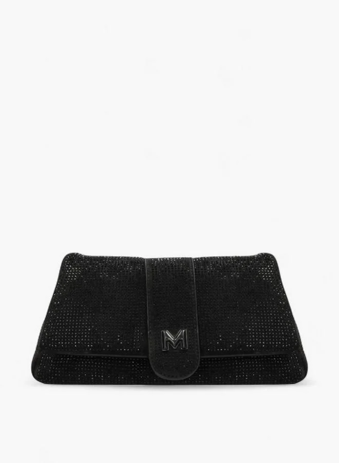 Embellished Shoulder Bag with Flap Closure