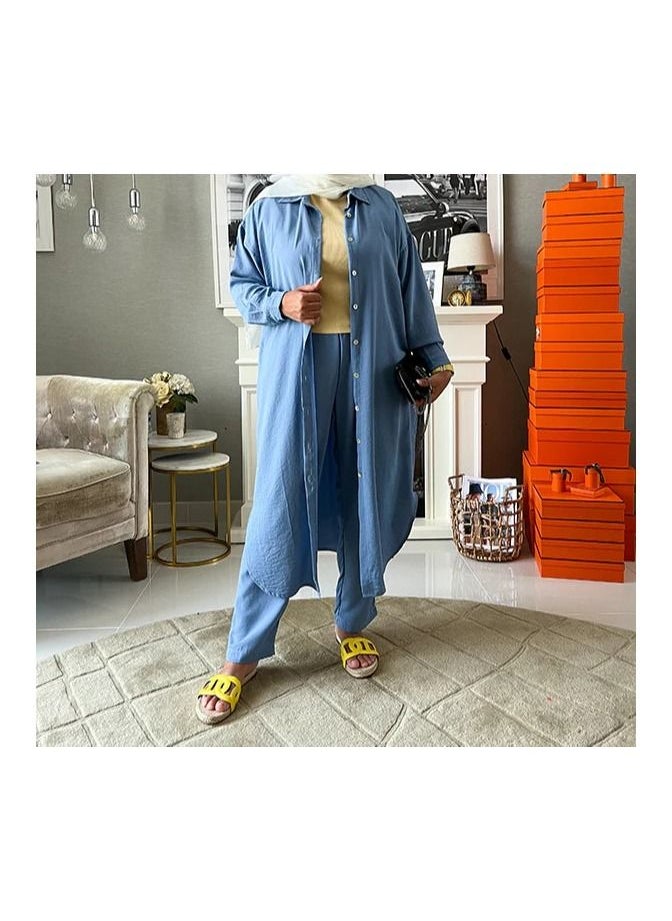 Jimmy Le Bond - 2-Piece Open Long Linen Cardigan Set - Image 1