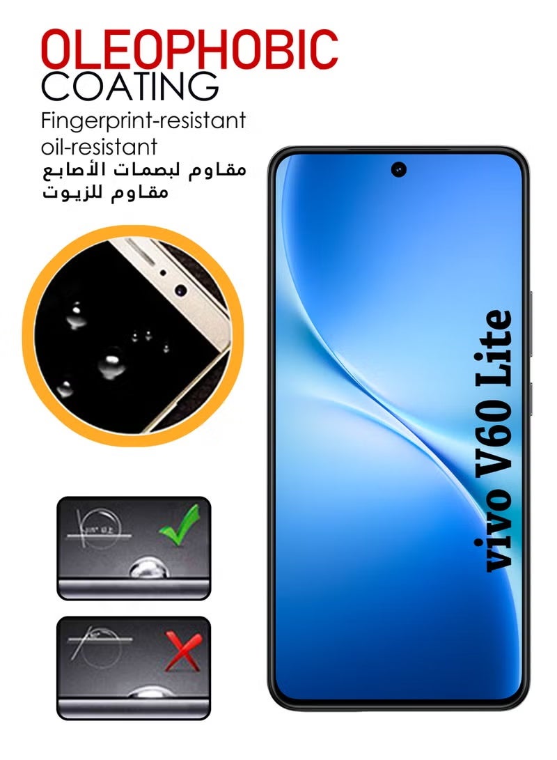 يويو تيك واقي شاشة Vivo V60 Lite | زجاج مقوى متوافق مع Vivo V60 Lite | واقي شاشة عالي الدقة بالكامل، زجاج مقوى مقاوم للخدش، تغطية كاملة للحواف - أسود - Image 3