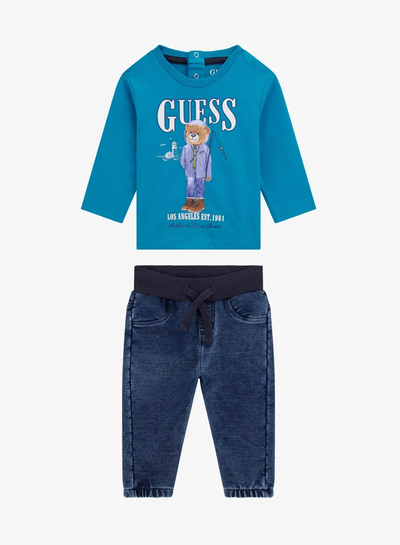 GUESS Kids Crew Neck T-Shirt and Denim Pant Sets