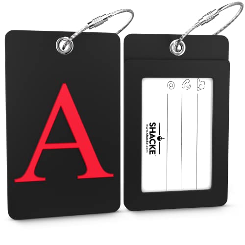 Shacke Luggage Tag Initial - Fully Bendable Tag w/Stainless Steel Loop - Black (Letter A) - Image 2