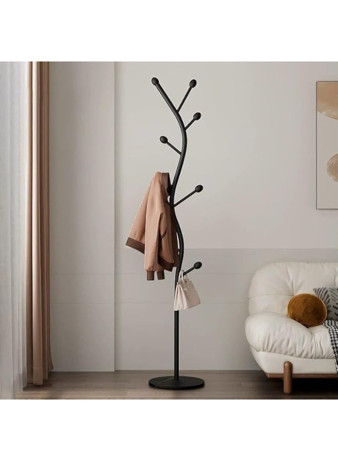 Freestanding Garment Rack Coat Tree Stand With Marble Base Metal Clothes Hanger Organizer 9 Hooks For Jackets Hats Scarves Bags Entryway Bedroom Office Storage Space Saving Furniture Home (Black) - Image 1