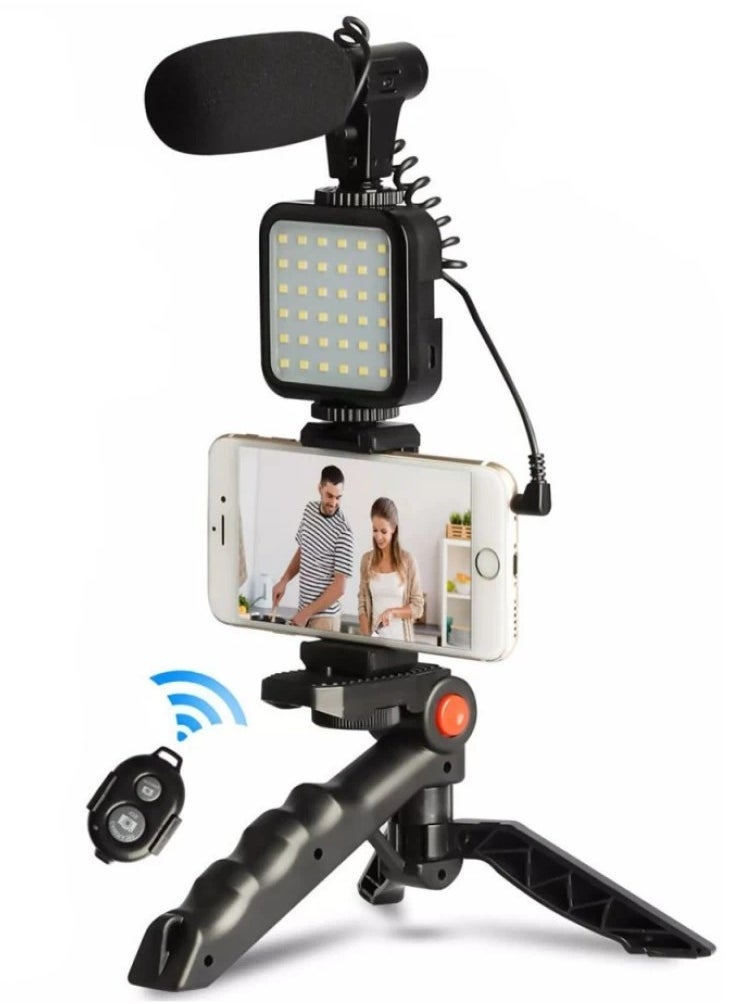 ELTRAZONE Smartphone Video Vlogging Tripod Kit with LED Light & Microphone – Adjustable Mini Tripod with 3 Brightness Levels, Portable & Lightweight Vlogging Stand for YouTube, TikTok, Instagram Content Creators - Image 1