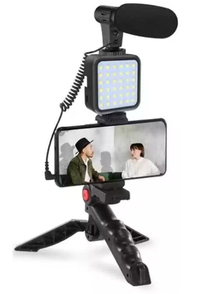 ELTRAZONE Smartphone Video Vlogging Tripod Kit with LED Light & Microphone – Adjustable Mini Tripod with 3 Brightness Levels, Portable & Lightweight Vlogging Stand for YouTube, TikTok, Instagram Content Creators - Image 2