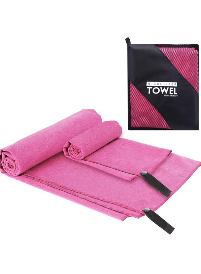 2 Pack Quick Drying Gym Towel Soft Microfiber Lightweight Sport Sweat Towel Perfect Travel Camping Towel Super Absorbent Ultra Compact for Gym Sport Yoga Backpacking Beach Swimming, (Pink) - Image 1