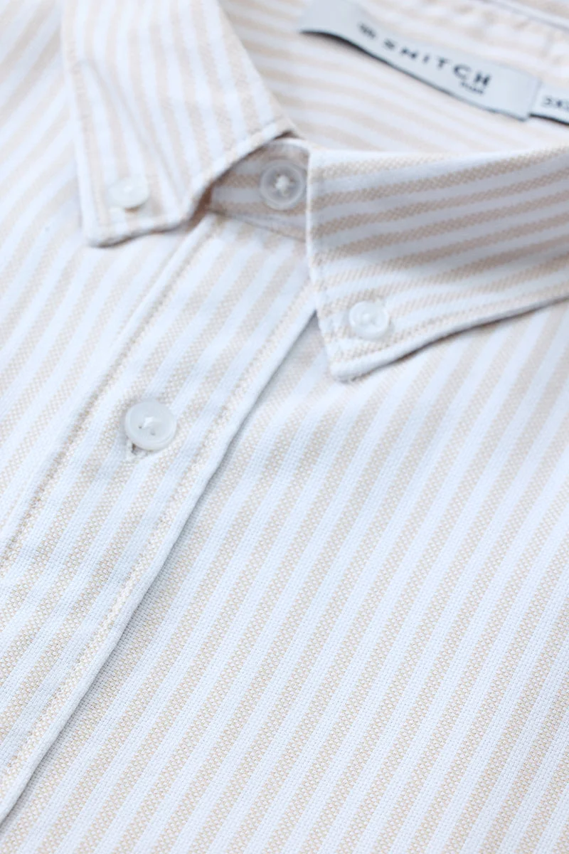SNITCH Beige 100% Cotton Stripes Plus Size Shirt for Men | Best Price UAE