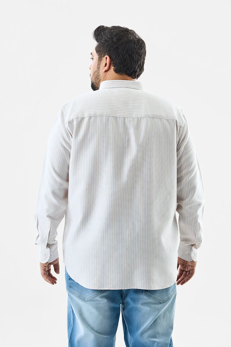 SNITCH Beige 100% Cotton Stripes Plus Size Shirt for Men | Best Price UAE
